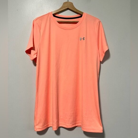 Under Armour Women’s HeatGear Coral Pink Short Sleeve T-Shirt - Size XL - Picture 2 of 12